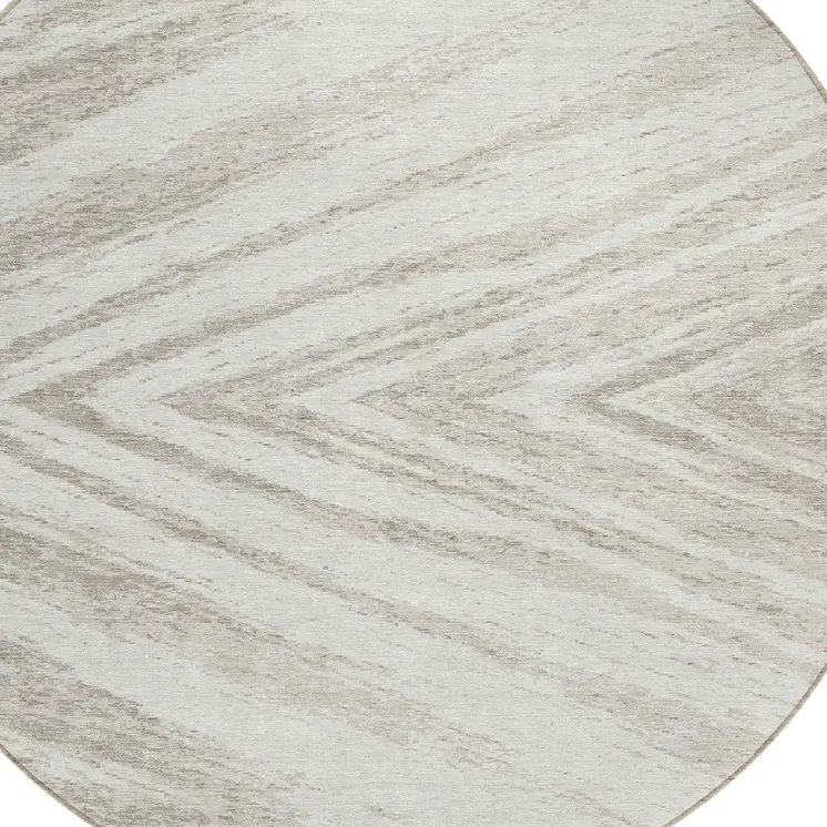 8' Ivory And Beige Round Abstract Washable Indoor Outdoor Area Rug