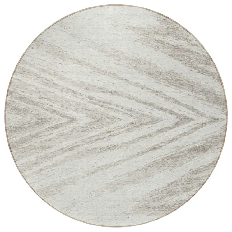 8' Ivory And Beige Round Abstract Washable Indoor Outdoor Area Rug