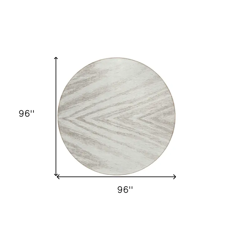 8' Ivory And Beige Round Abstract Washable Indoor Outdoor Area Rug