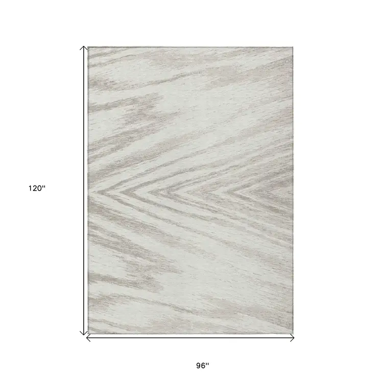 8' X 10' Ivory And Beige Abstract Washable Indoor Outdoor Area Rug