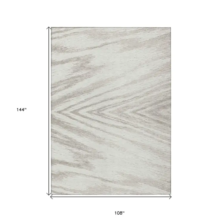 9' X 12' Ivory And Beige Abstract Washable Indoor Outdoor Area Rug
