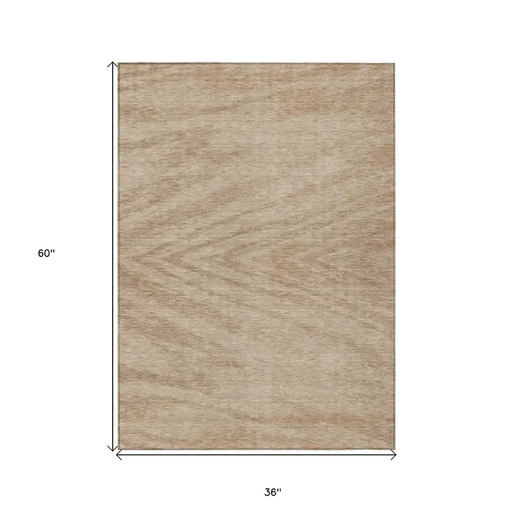 3' X 5' Khaki And Brown Abstract Washable Indoor Outdoor Area Rug