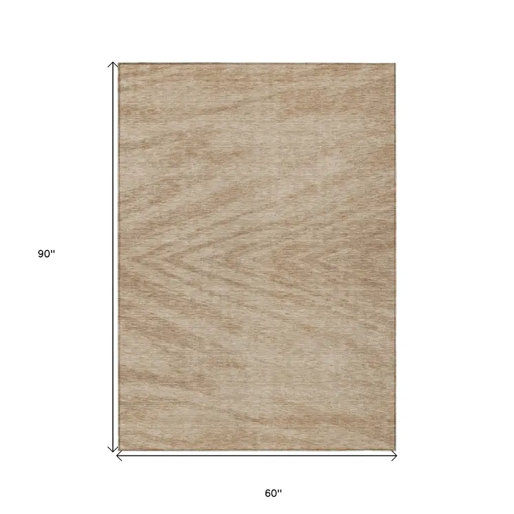 5' X 8' Khaki And Brown Abstract Washable Indoor Outdoor Area Rug