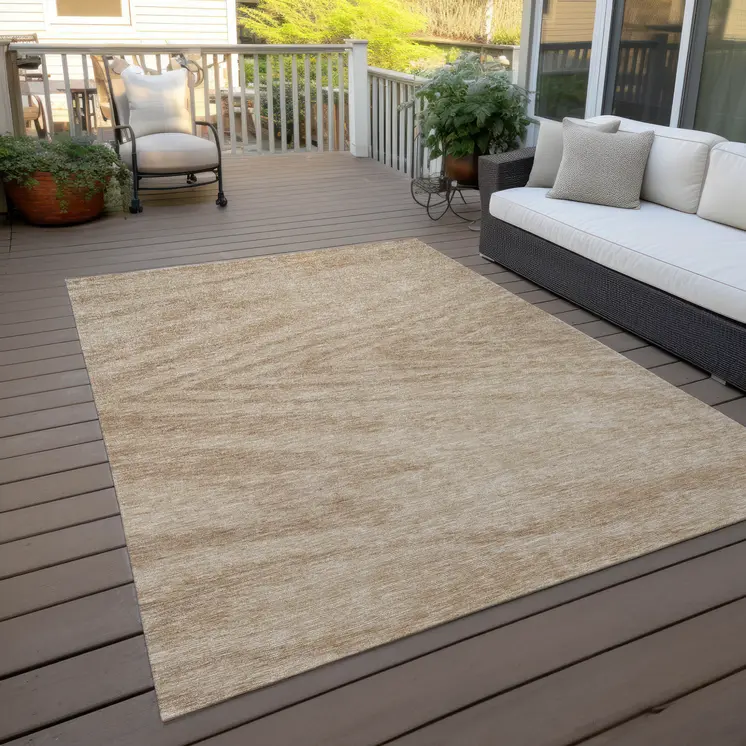 5' X 8' Khaki And Brown Abstract Washable Indoor Outdoor Area Rug