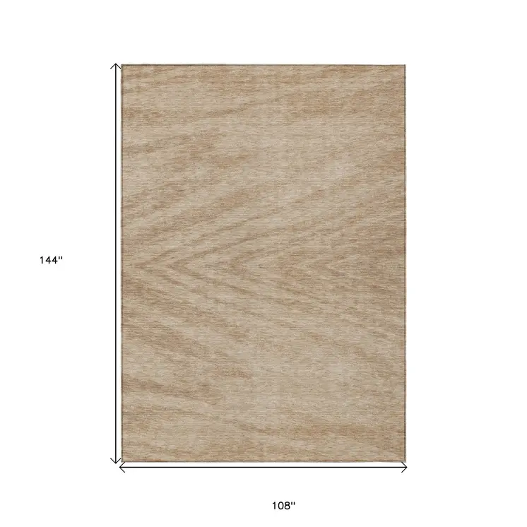 9' X 12' Khaki And Brown Abstract Washable Indoor Outdoor Area Rug
