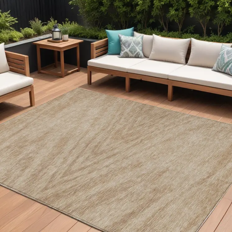 10' X 14' Khaki And Brown Abstract Washable Indoor Outdoor Area Rug
