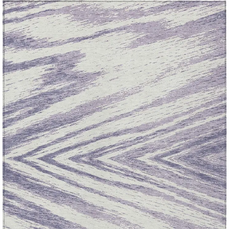 3' X 5' Lavender And Ivory Abstract Washable Indoor Outdoor Area Rug