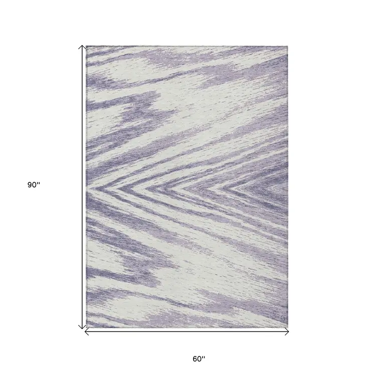 5' X 8' Lavender And Ivory Abstract Washable Indoor Outdoor Area Rug