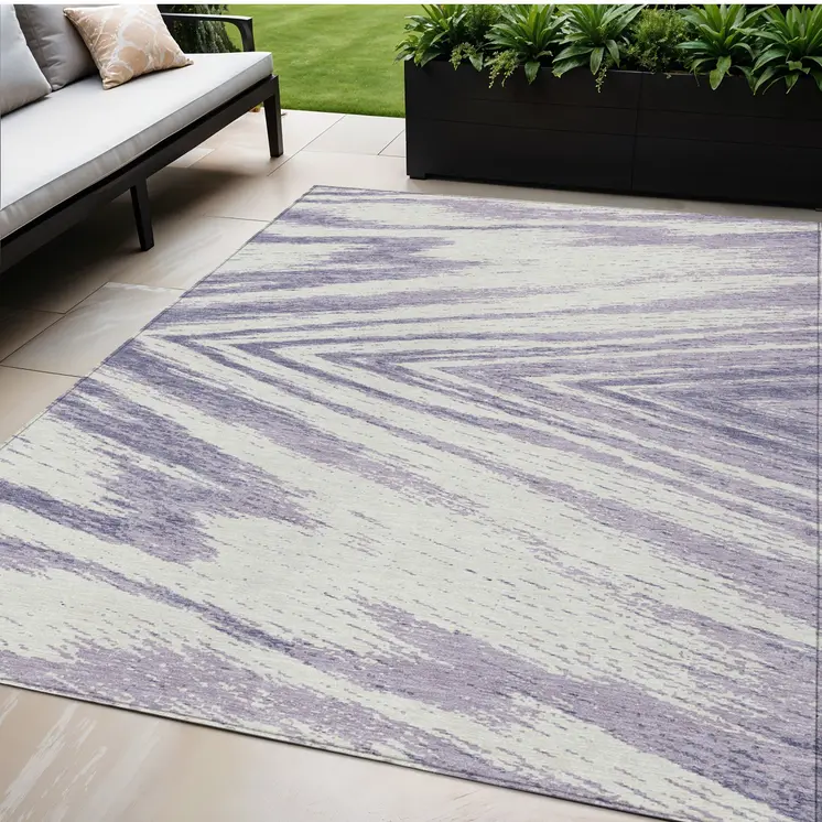 5' X 8' Lavender And Ivory Abstract Washable Indoor Outdoor Area Rug