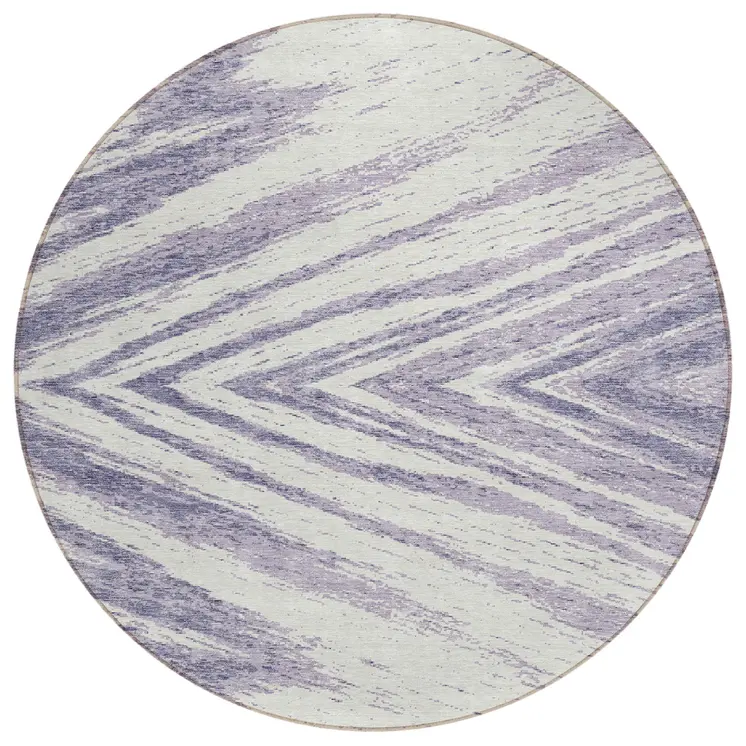 8' Lavender And Ivory Round Abstract Washable Indoor Outdoor Area Rug