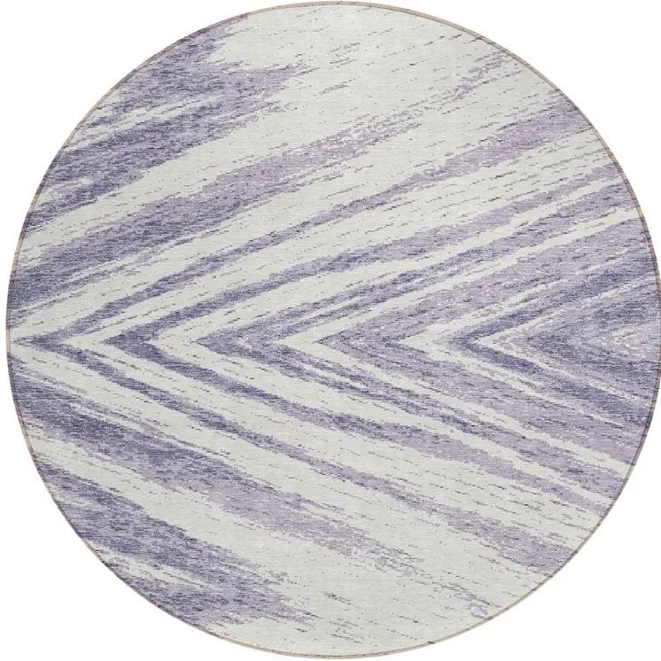 8' Lavender And Ivory Round Abstract Washable Indoor Outdoor Area Rug