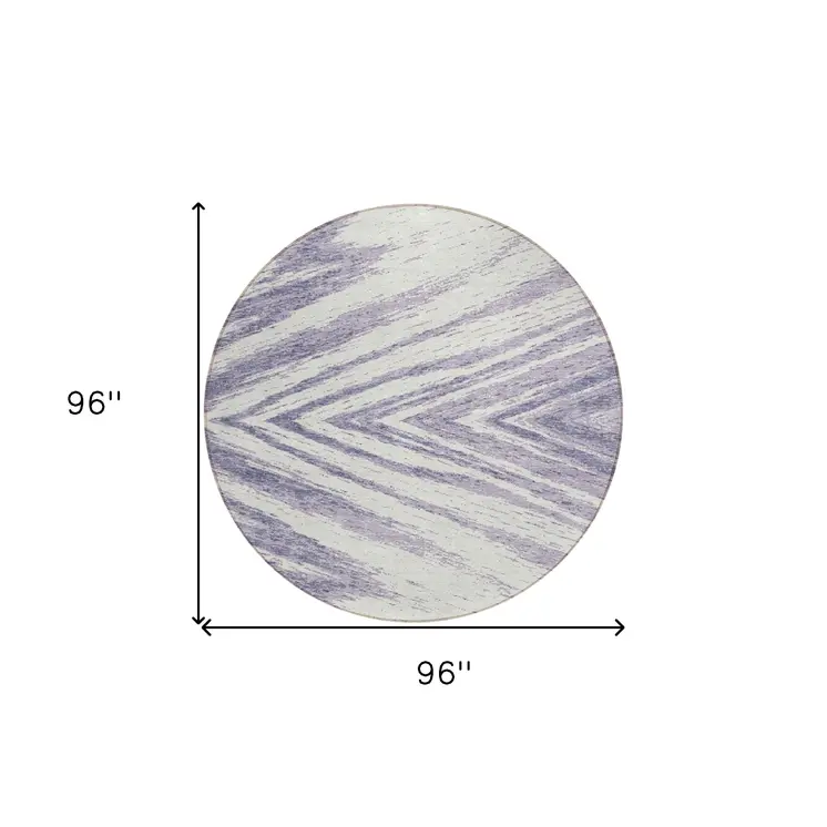 8' Lavender And Ivory Round Abstract Washable Indoor Outdoor Area Rug