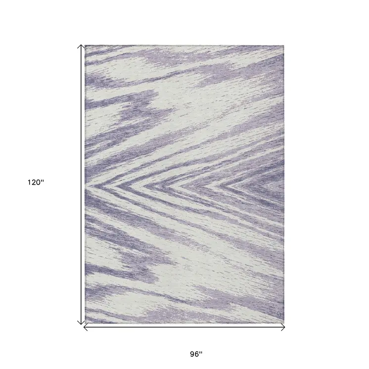8' X 10' Lavender And Ivory Abstract Washable Indoor Outdoor Area Rug