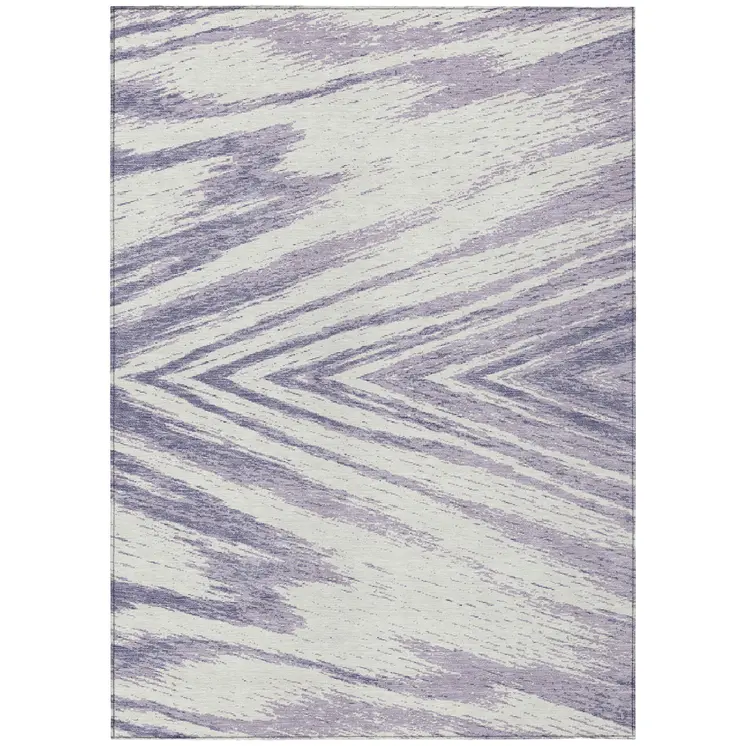 8' X 10' Lavender And Ivory Abstract Washable Indoor Outdoor Area Rug