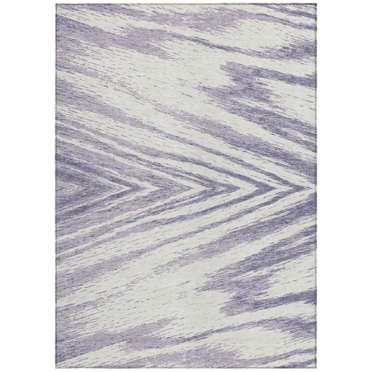 9' X 12' Lavender And Ivory Abstract Washable Indoor Outdoor Area Rug