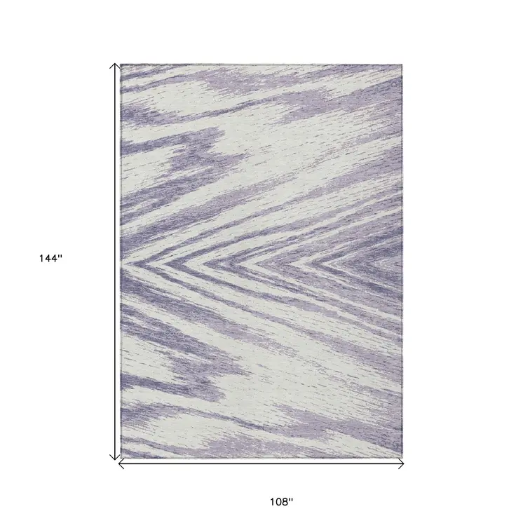 9' X 12' Lavender And Ivory Abstract Washable Indoor Outdoor Area Rug