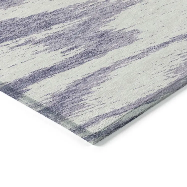 9' X 12' Lavender And Ivory Abstract Washable Indoor Outdoor Area Rug