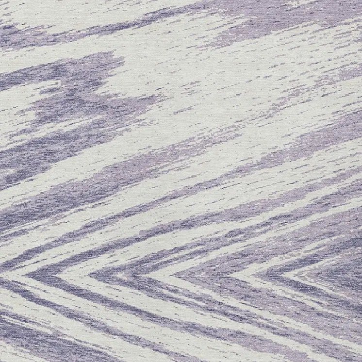 9' X 12' Lavender And Ivory Abstract Washable Indoor Outdoor Area Rug