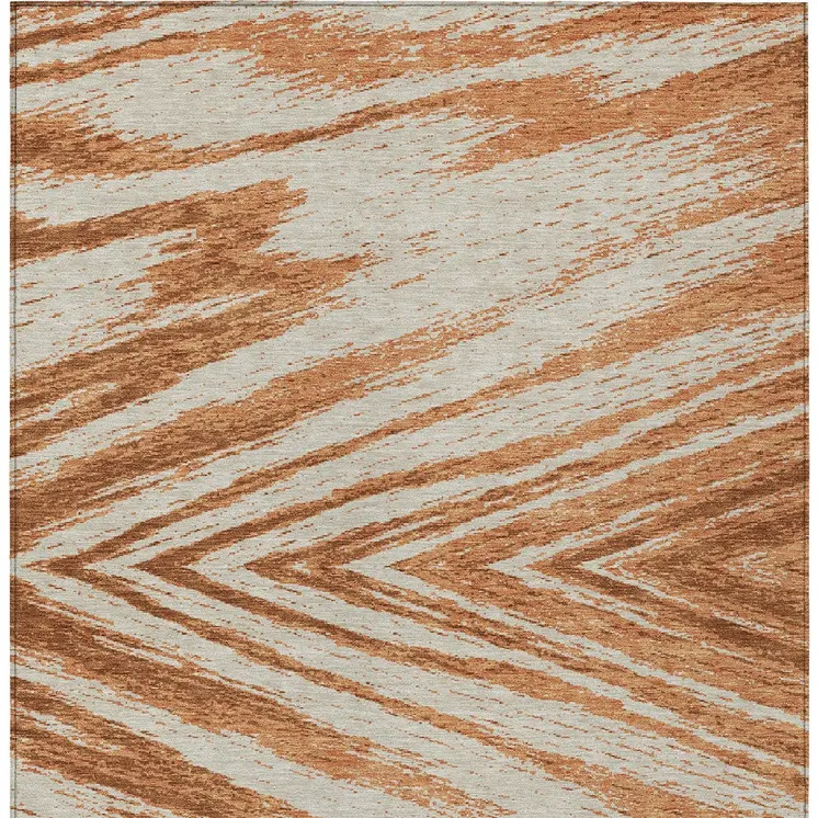 3' X 5' Orange Brown And Beige Abstract Washable Indoor Outdoor Area Rug