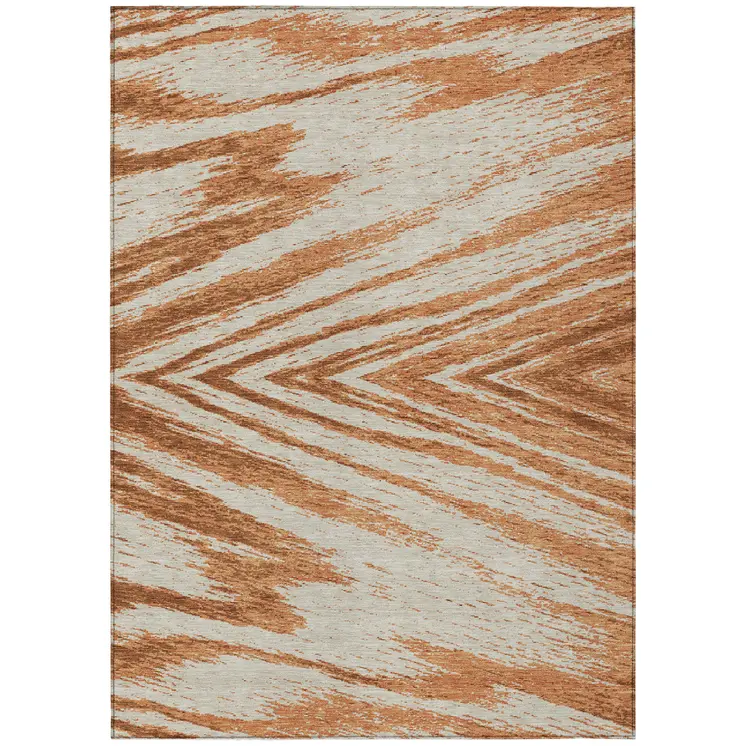 3' X 5' Orange Brown And Beige Abstract Washable Indoor Outdoor Area Rug