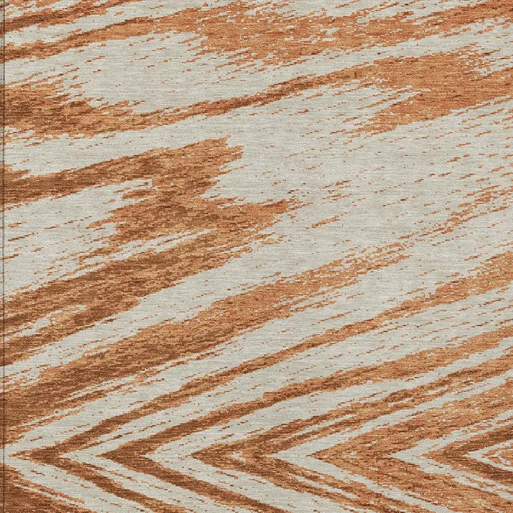 3' X 5' Orange Brown And Beige Abstract Washable Indoor Outdoor Area Rug