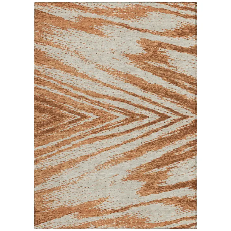 5' X 8' Orange Brown And Beige Abstract Washable Indoor Outdoor Area Rug