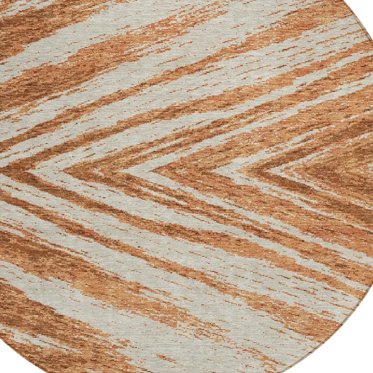 8' Orange Brown And Beige Round Abstract Washable Indoor Outdoor Area Rug