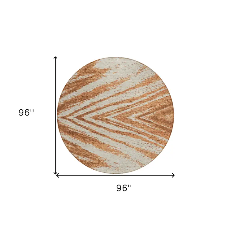 8' Orange Brown And Beige Round Abstract Washable Indoor Outdoor Area Rug