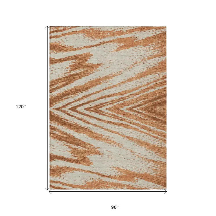 8' X 10' Orange Brown And Beige Abstract Washable Indoor Outdoor Area Rug