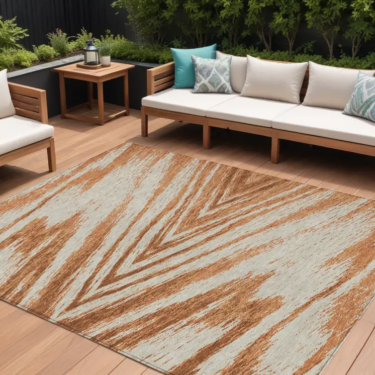 10' X 14' Orange Brown And Beige Abstract Washable Indoor Outdoor Area Rug