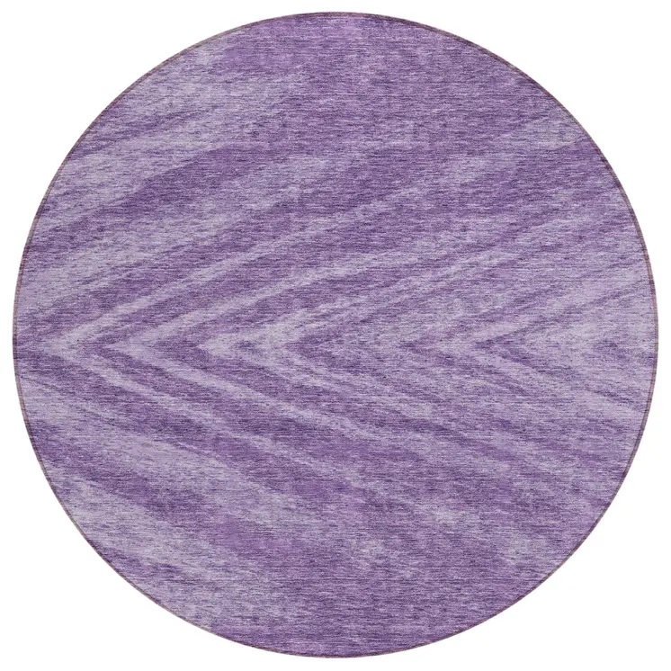 8' Purple And Ivory Round Abstract Washable Indoor Outdoor Area Rug
