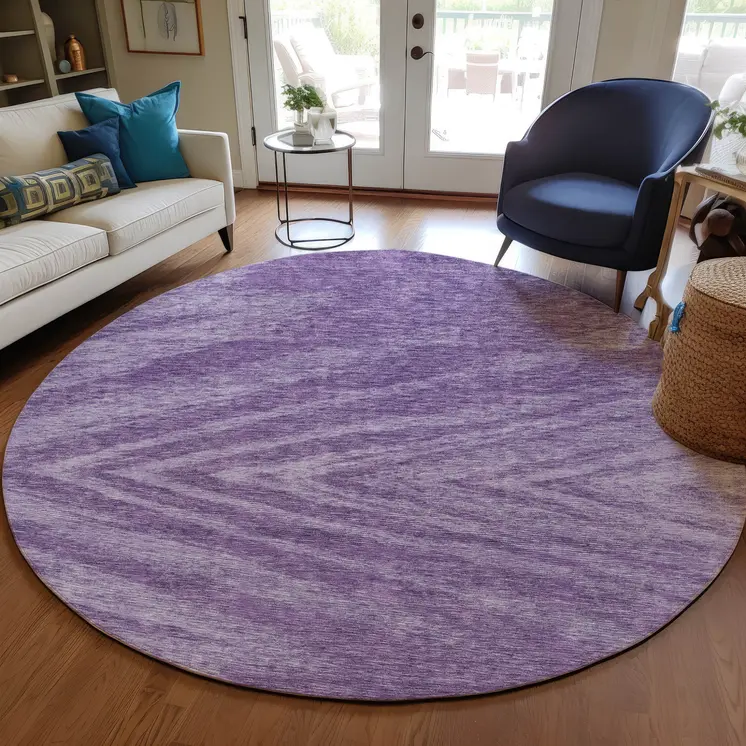 8' Purple And Ivory Round Abstract Washable Indoor Outdoor Area Rug