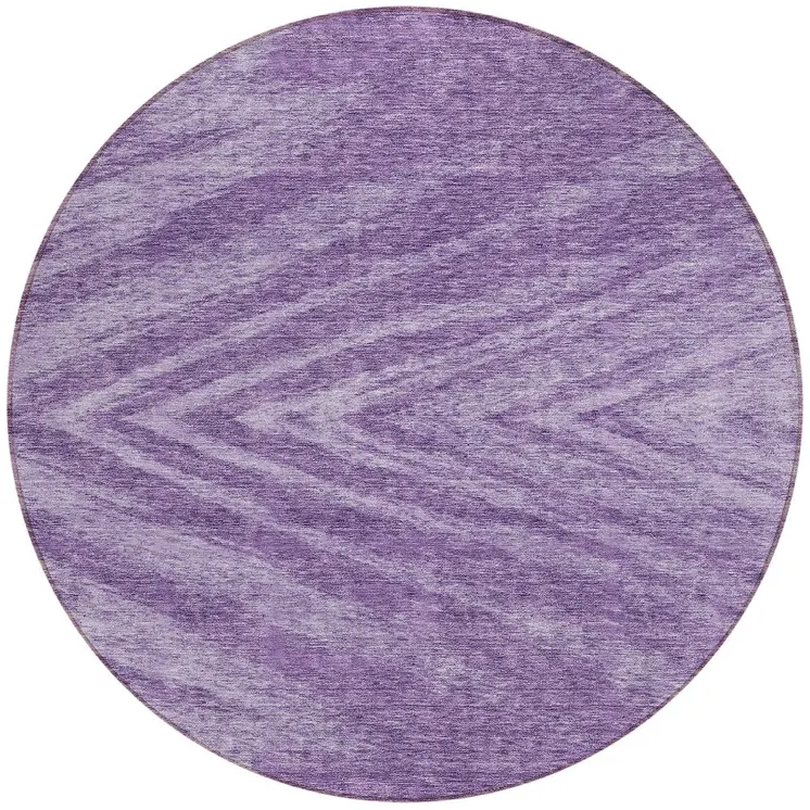 8' Purple And Ivory Round Abstract Washable Indoor Outdoor Area Rug
