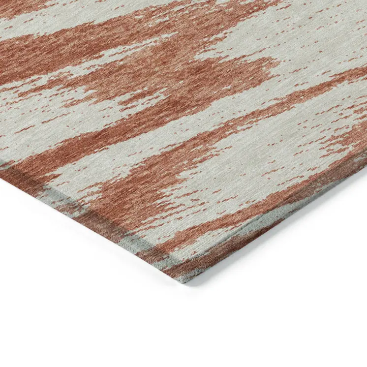 3' X 5' Salmon And Ivory Abstract Washable Indoor Outdoor Area Rug