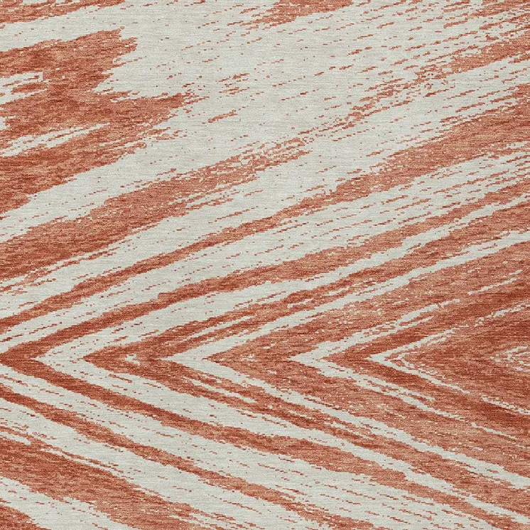 3' X 5' Salmon And Ivory Abstract Washable Indoor Outdoor Area Rug