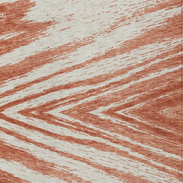 8' X 10' Salmon And Ivory Abstract Washable Indoor Outdoor Area Rug