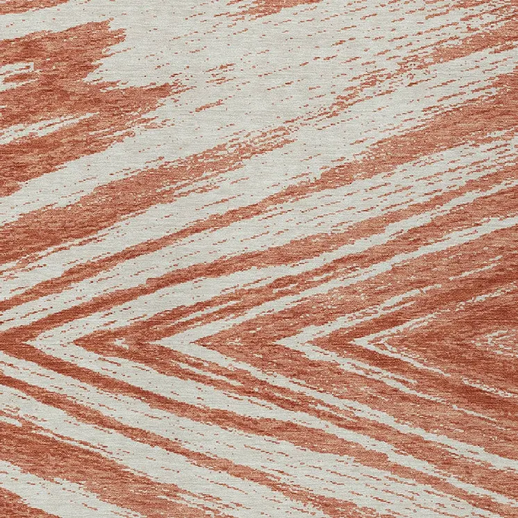 9' X 12' Salmon And Ivory Abstract Washable Indoor Outdoor Area Rug