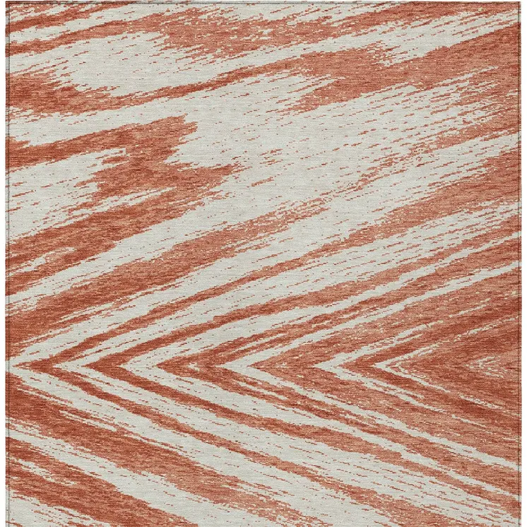 10' X 14' Salmon And Ivory Abstract Washable Indoor Outdoor Area Rug