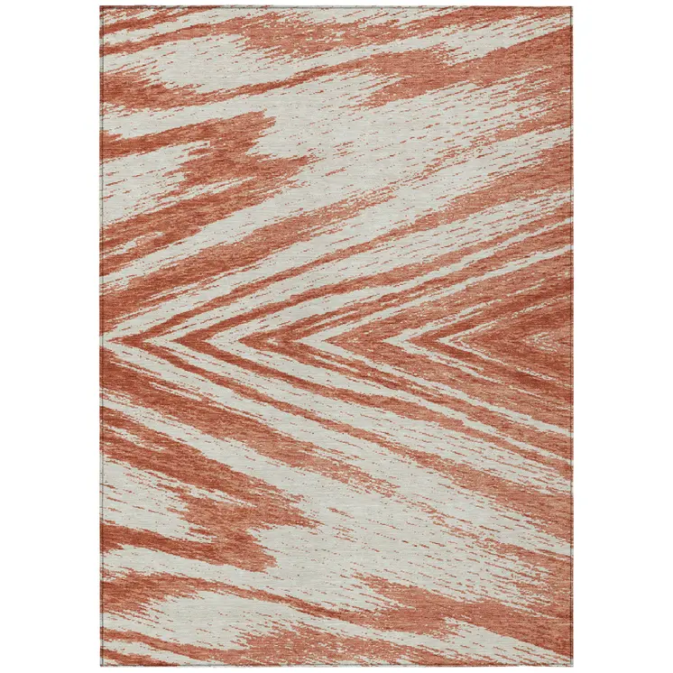 10' X 14' Salmon And Ivory Abstract Washable Indoor Outdoor Area Rug