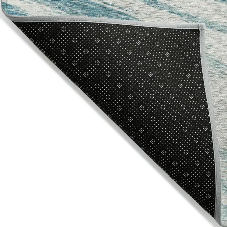 3' X 5' Teal Blue And Ivory Abstract Washable Indoor Outdoor Area Rug