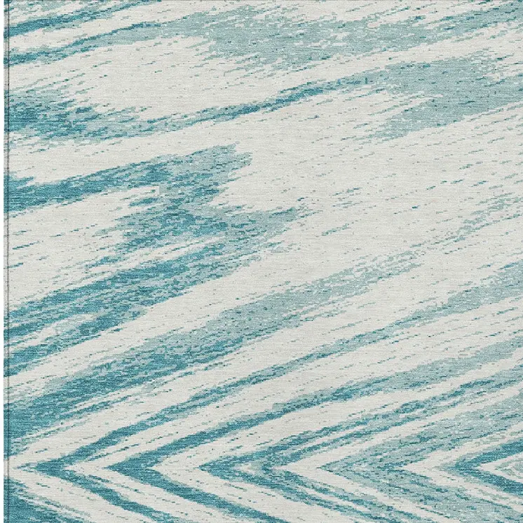 3' X 5' Teal Blue And Ivory Abstract Washable Indoor Outdoor Area Rug