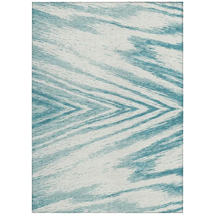 8' X 10' Teal Blue And Ivory Abstract Washable Indoor Outdoor Area Rug