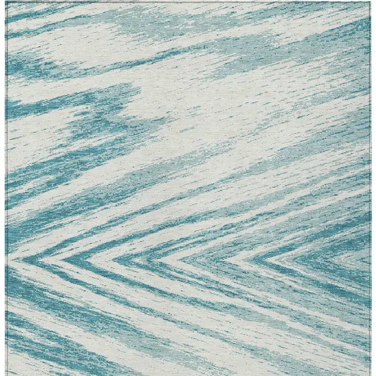 10' X 14' Teal Blue And Ivory Abstract Washable Indoor Outdoor Area Rug