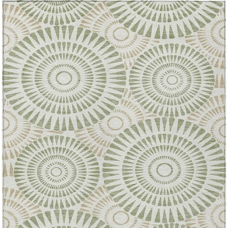 3' X 5' Artichoke Green Brown And Beige Geometric Washable Indoor Outdoor Area Rug
