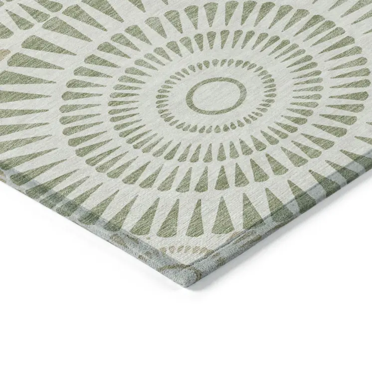 3' X 5' Artichoke Green Brown And Beige Geometric Washable Indoor Outdoor Area Rug
