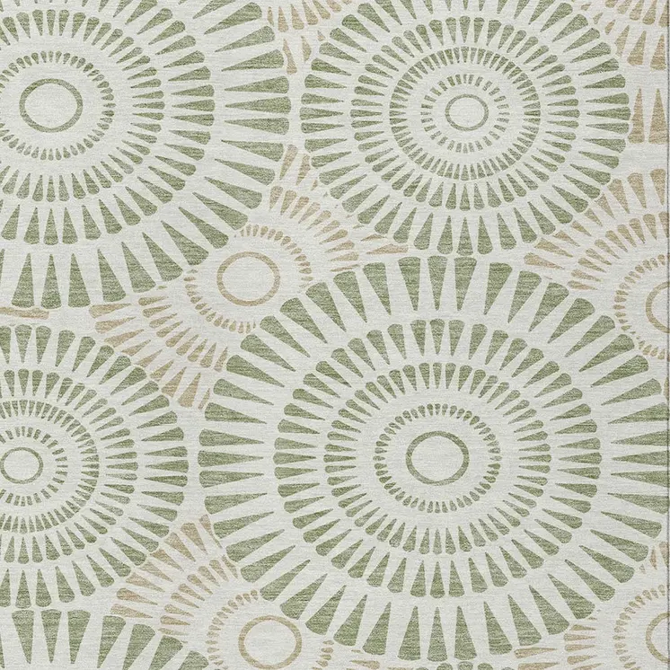 3' X 5' Artichoke Green Brown And Beige Geometric Washable Indoor Outdoor Area Rug