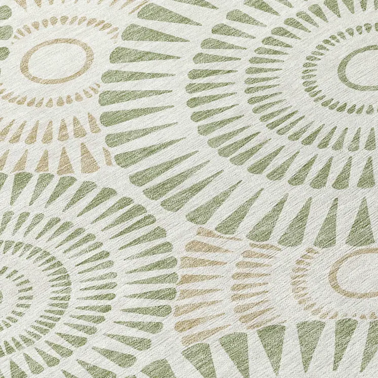 3' X 5' Artichoke Green Brown And Beige Geometric Washable Indoor Outdoor Area Rug