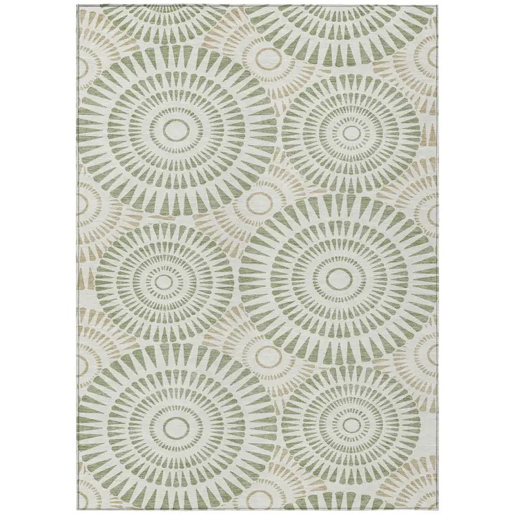 9' X 12' Artichoke Green Brown And Beige Geometric Washable Indoor Outdoor Area Rug