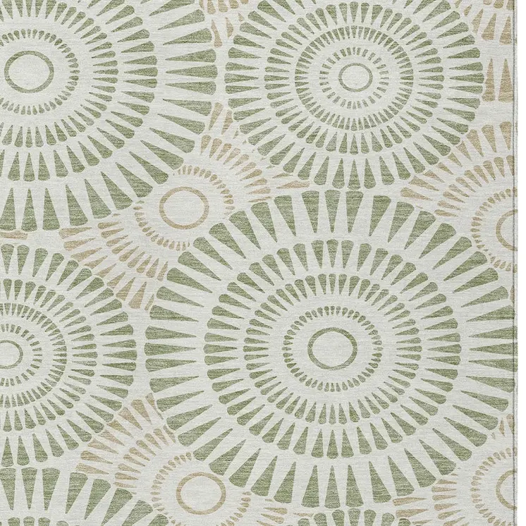9' X 12' Artichoke Green Brown And Beige Geometric Washable Indoor Outdoor Area Rug