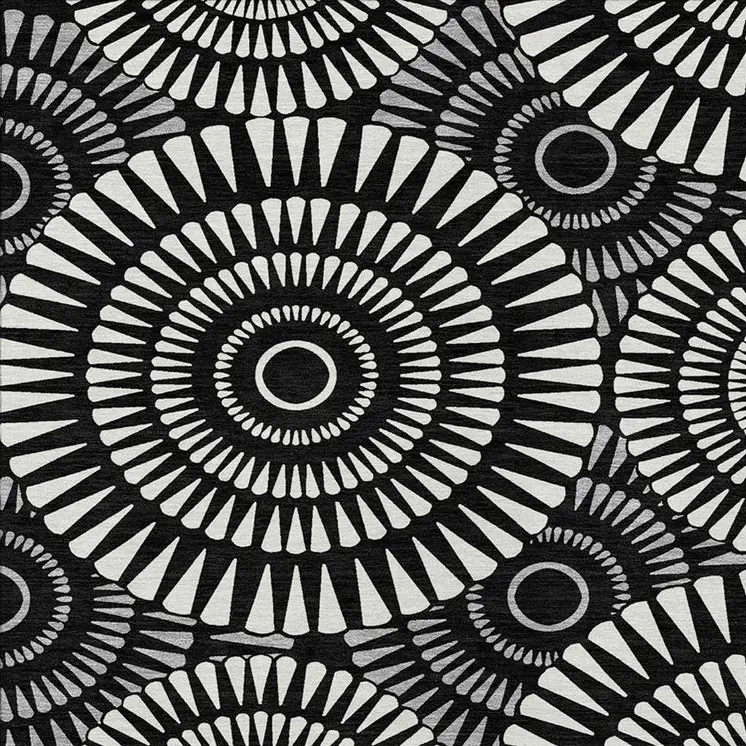 3' X 5' Black And Ivory Geometric Washable Indoor Outdoor Area Rug
